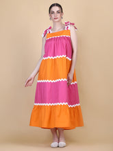 Load image into Gallery viewer, POPPY SHOULDER TIE DRESS TANGERINE/CHERRY