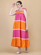 Load image into Gallery viewer, POPPY SHOULDER TIE DRESS TANGERINE/CHERRY