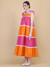 Load image into Gallery viewer, POPPY SHOULDER TIE DRESS TANGERINE/CHERRY