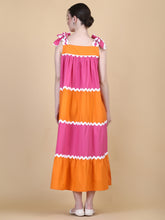 Load image into Gallery viewer, POPPY SHOULDER TIE DRESS TANGERINE/CHERRY
