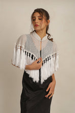 Load image into Gallery viewer, ZAZA BEADED/TASSEL CAPE -WHITE