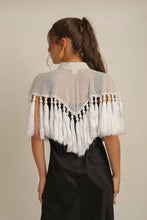 Load image into Gallery viewer, ZAZA BEADED/TASSEL CAPE -WHITE