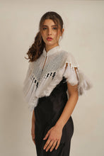 Load image into Gallery viewer, ZAZA BEADED/TASSEL CAPE -WHITE