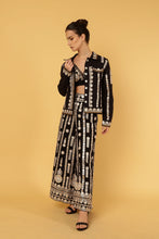Load image into Gallery viewer, ZIGGY CROPPED JACKET BLACK WITH GOLD APPLIQUE