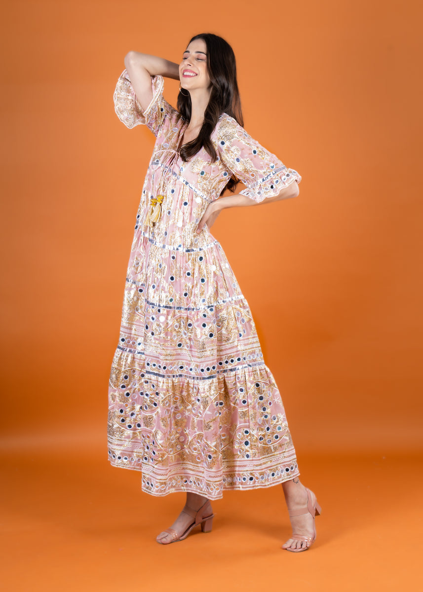 JULIETTE MAXI V NECK DRESS, lined