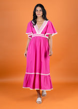 Load image into Gallery viewer, POPPY V NECK DRESS w FLOUNCE SLV CHERRY