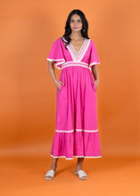 Load image into Gallery viewer, POPPY V NECK DRESS w FLOUNCE SLV CHERRY