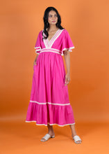 Load image into Gallery viewer, POPPY V NECK DRESS w FLOUNCE SLV CHERRY