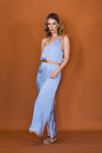 Load image into Gallery viewer, MOLLY  ONE-SHLDER DRESS w SASH BELT - BLUE