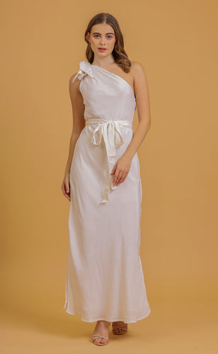 ANNA ONE SHOULDER DRESS - OFFWHITE SOLID