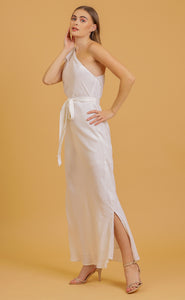 ANNA ONE SHOULDER DRESS - OFFWHITE SOLID