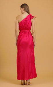 ANNA ONE SHOULDER DRESS  - PINK SOLID