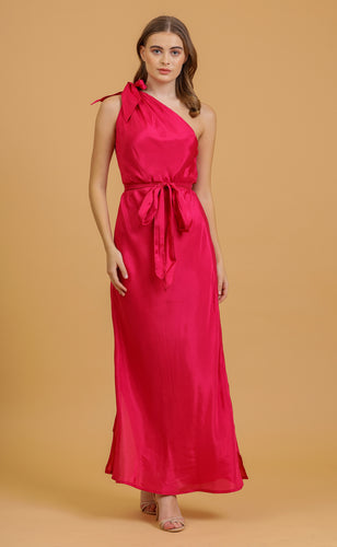 ANNA ONE SHOULDER DRESS  - PINK SOLID