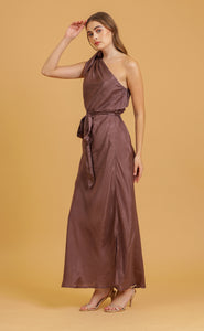 ANNA ONE SHOULDER DRESS - MOCHA SOLID