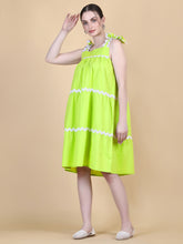 Load image into Gallery viewer, POPPY SHOULDER TIE DRESS LIME SHORT TUNIC