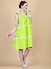 Load image into Gallery viewer, POPPY SHOULDER TIE DRESS LIME SHORT TUNIC