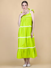 Load image into Gallery viewer, POPPY SHOULDER TIE DRESS LIME MAXI