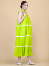 Load image into Gallery viewer, POPPY SHOULDER TIE DRESS LIME MAXI