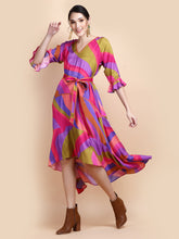 Load image into Gallery viewer, EMMA PRINTED  V NECK FRILLED DRESS