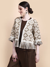 Load image into Gallery viewer, LILY JACQUARD FRINGED CROPPED JKT, LINED