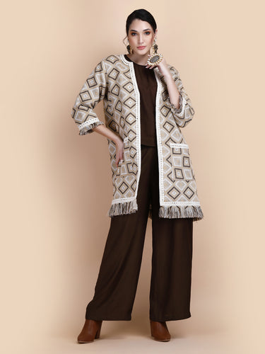 LILY JACQUARD COAT , LINED