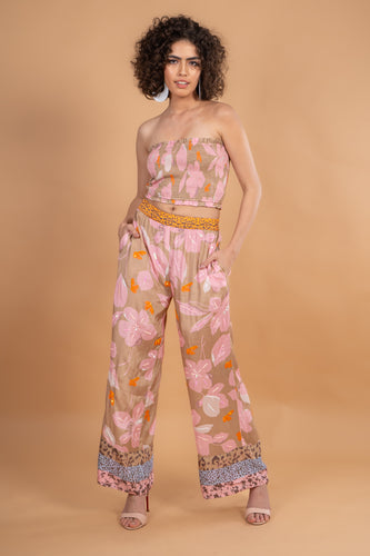 CAMEL FLOWER PALAZZO PANTS, with sequins