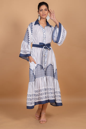 JAIPUR MIDI DRESS WITH SASH BELT, LINED