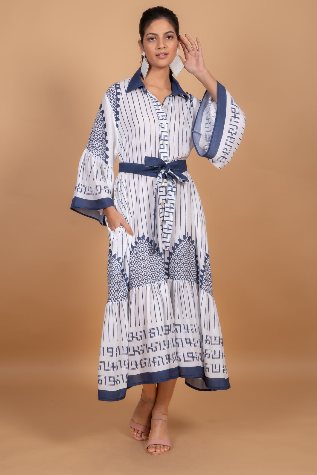 JAIPUR MIDI DRESS WITH SASH BELT, LINED