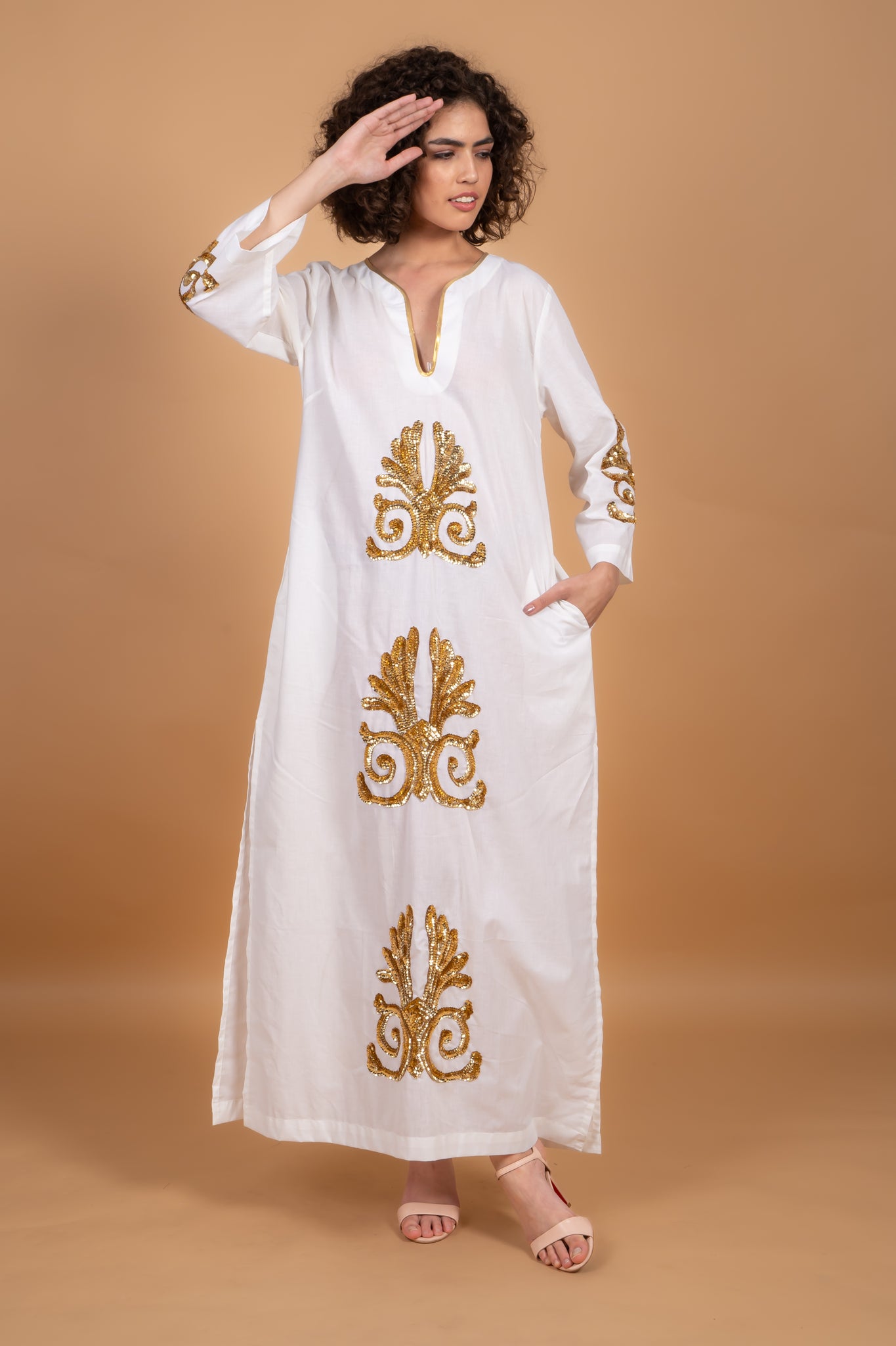 white and gold dress With Accents While measuring for length I've been thinking about "the