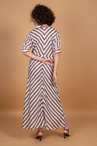 ANNA PUFF SLEEVE DRESS - MOCHA STRIPES