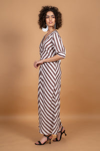 ANNA PUFF SLEEVE DRESS - MOCHA STRIPES