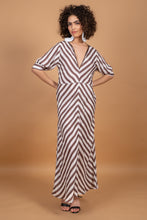 Load image into Gallery viewer, ANNA PUFF SLEEVE DRESS - MOCHA STRIPES