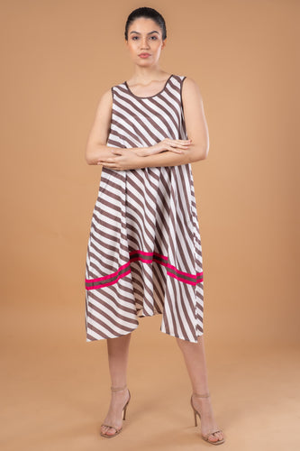 ANNA SLEEVELESS TUNIC DRESS - MOCHA STRIPES