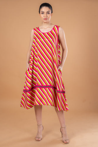 ANNA SLEEVELESS TUNIC DRESS -  PINK STRIPES