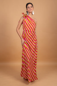 ANNA ONE SHOULDER DRESS  - PINK STRIPES