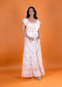 ANGEL OFFSHOULDER  MAXI DRESS PEACH, lined