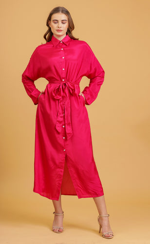 ANNA SHIRT DRESS - PINK SOLID