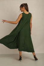 Load image into Gallery viewer, SAMMY FLARE DRESS  w SASH - GREEN LINED