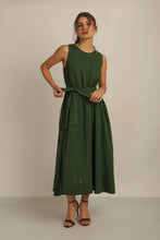 Load image into Gallery viewer, SAMMY FLARE DRESS  w SASH - GREEN LINED
