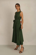 Load image into Gallery viewer, SAMMY FLARE DRESS  w SASH - GREEN LINED