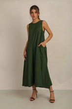 Load image into Gallery viewer, SAMMY FLARE DRESS  w SASH - GREEN LINED