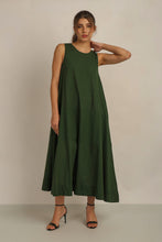 Load image into Gallery viewer, SAMMY FLARE DRESS  w SASH - GREEN LINED