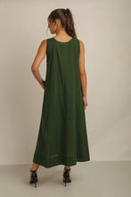Load image into Gallery viewer, SAMMY FLARE DRESS  w SASH - GREEN LINED