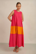 Load image into Gallery viewer, SAMMY FLARE DRESS w SASH- PINK/ORG LINED