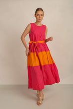 Load image into Gallery viewer, SAMMY FLARE DRESS w SASH- PINK/ORG LINED