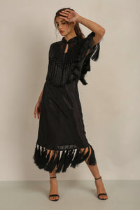 ZAZA BEADED/TASSEL CAPE -BLACK