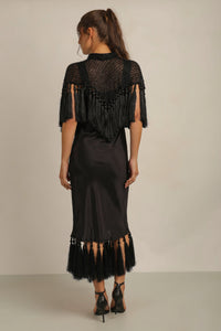 ZAZA BEADED/TASSEL CAPE -BLACK