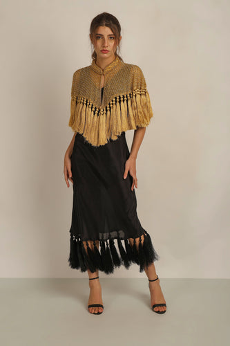 ZAZA BEADED/TASSEL CAPE - GOLD