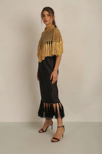 ZAZA BEADED/TASSEL CAPE - GOLD