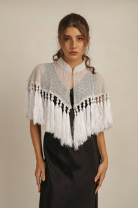 ZAZA BEADED/TASSEL CAPE -WHITE
